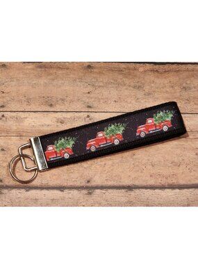 Red Truck with Tree Wristlet Keyfob / Keychain